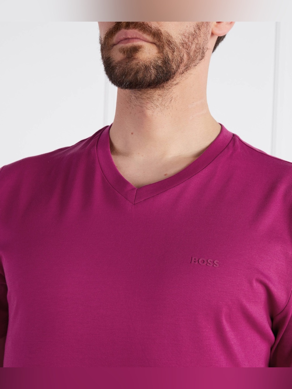BOSS Hugo Boss Men's V-Neck T-Shirt Burgundy Plum Size Large